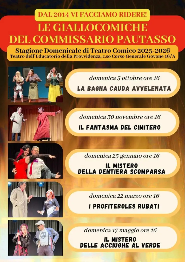Le Giallocomiche del commissario Pautasso. Teatro Comico. Stagione domenicale 2025-2026 a Torino