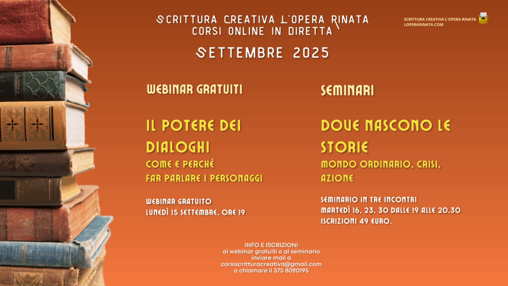 webinar gratuiti di scrittura creativa settembre 2025. Con Valter Carignano. Scrittura Creativa L'Opera Rinata.