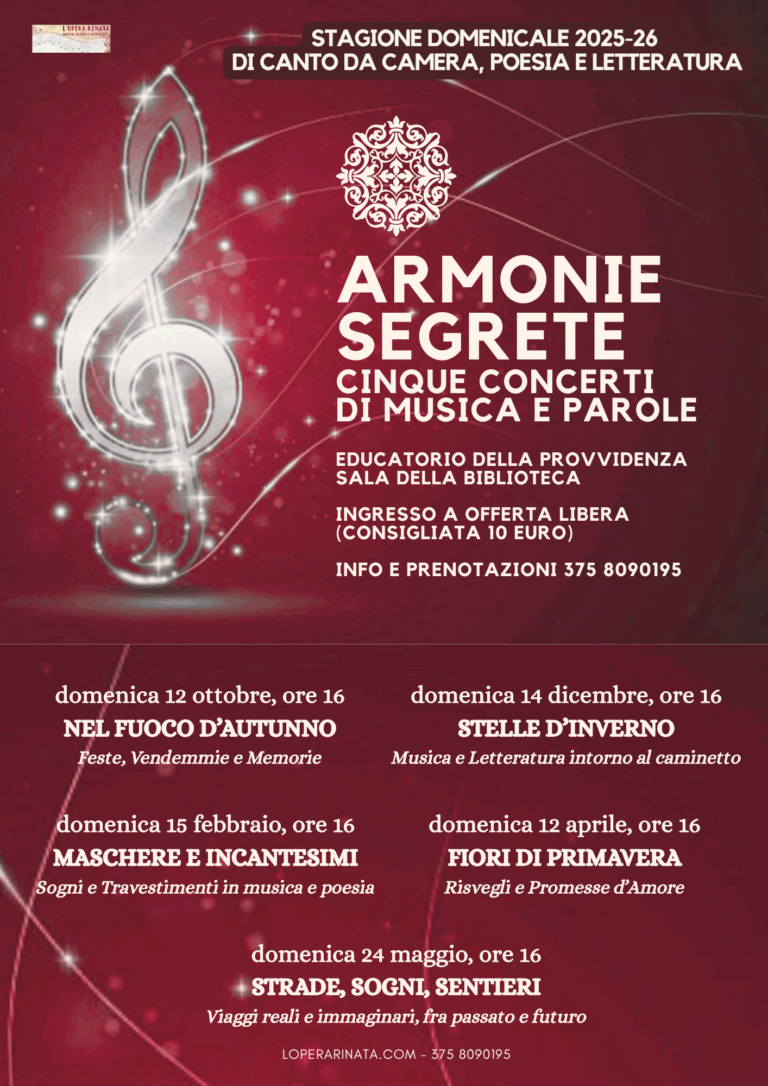 Concerti Torino - Stagione di Canto da Camera, Poesia e Narrazione 2025-2026 L'Opera Rinata