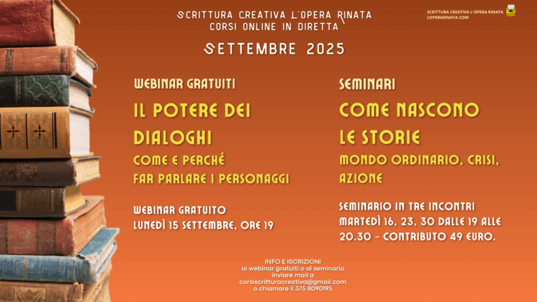 webinar gratuiti di scrittura creativa settembre 2025. Con Valter Carignano. Scrittura Creativa L'Opera Rinata.