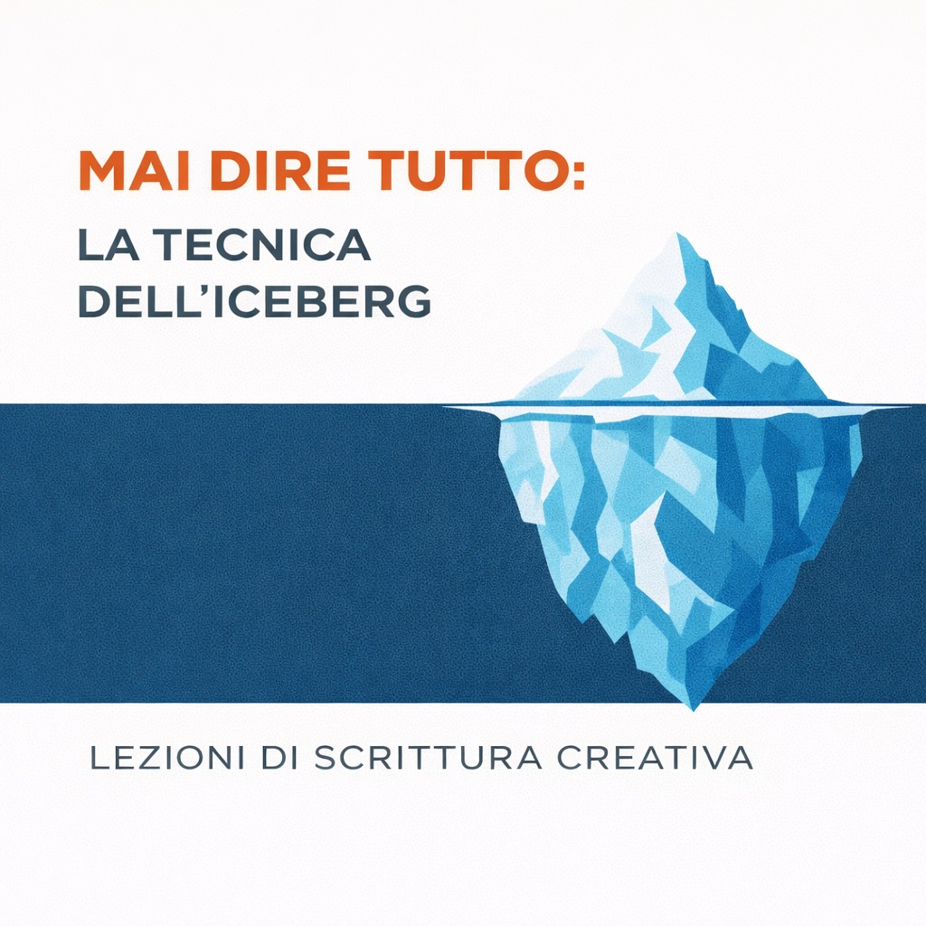 Rappresentazione della tecnica dell'iceberg di Hemingway per scrivere un romanzo in modo professionale.