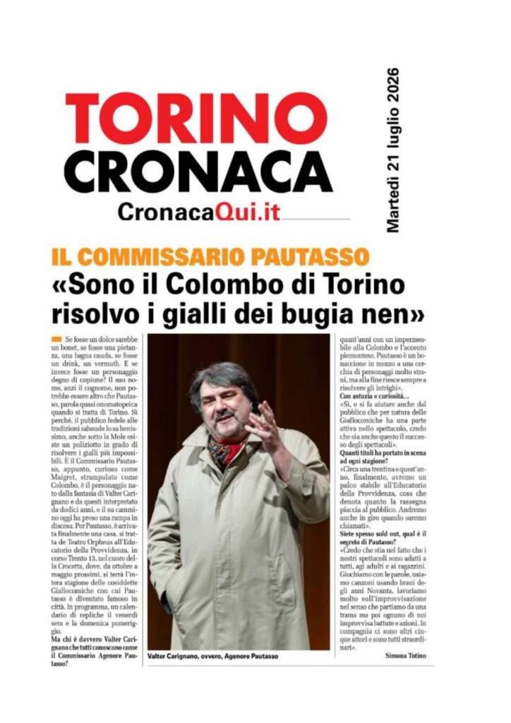 Articolo apparso su Torino Cronaca nel luglio 2026 dedicato al format di teatro comico Le Giallocomiche del commissario Pautasso