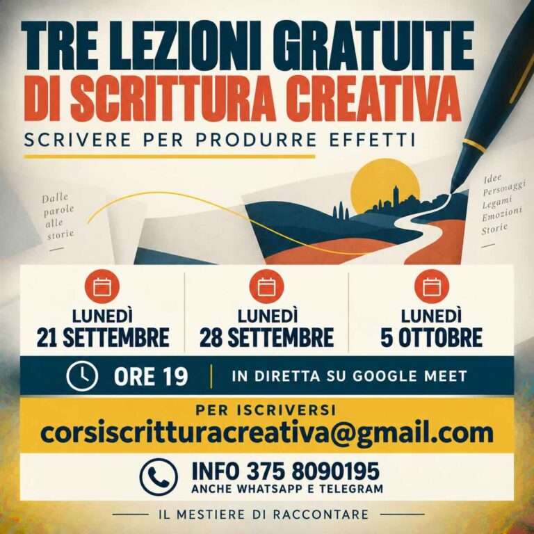 Tre lezioni gratuite di scrittura creativa online, il 21 e 28 settembre e il 5 ottobre 2026
